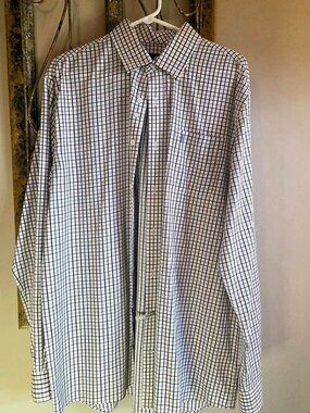 Johnnie-O Hangin' Out Men's Plaid Button Up Shirt White Purple Long Sleeve XL